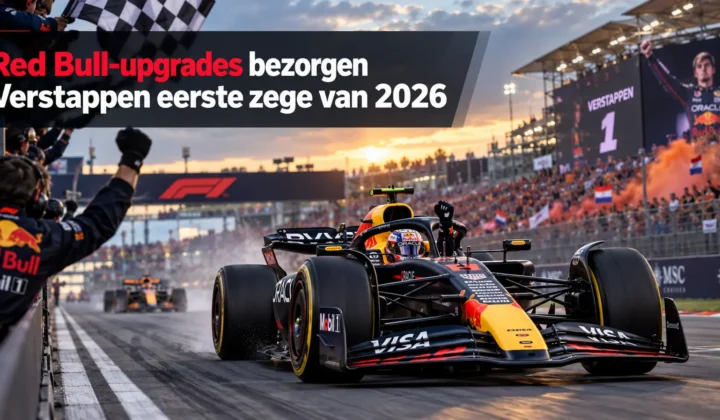 Max Verstappen in de verbeterde Red Bull RB22 tijdens zijn eerste Formule 1-zege van 2026